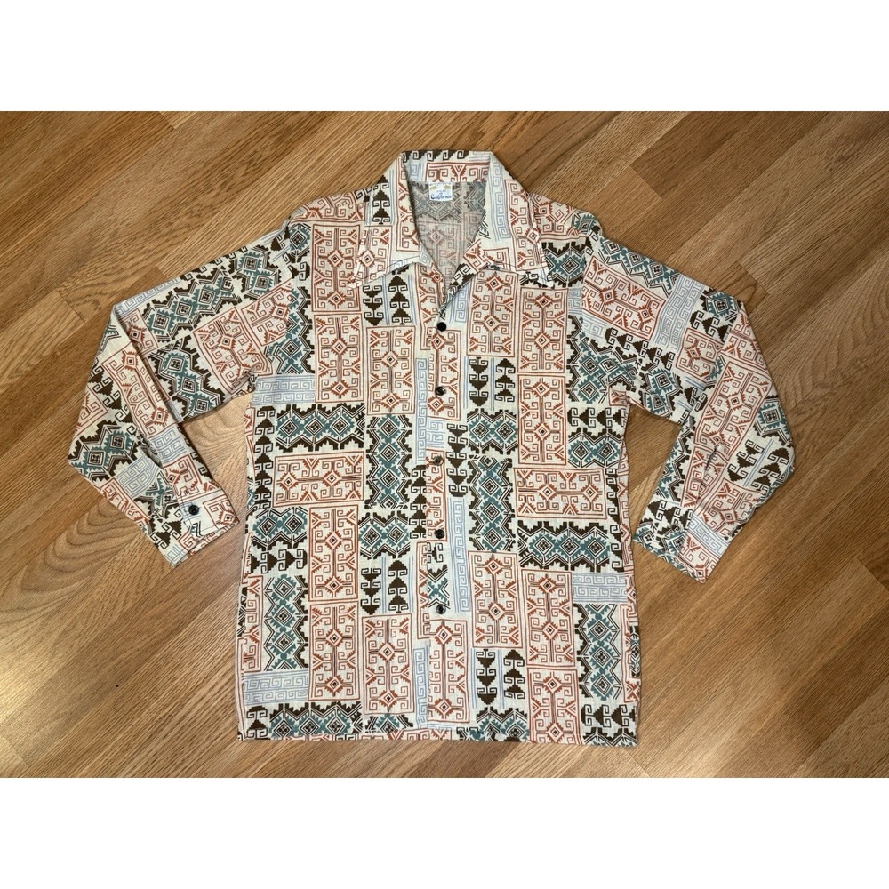 Vintage‎ Styled in California Mens MED Shirt Point Collar Beach Tribal Hawaiian